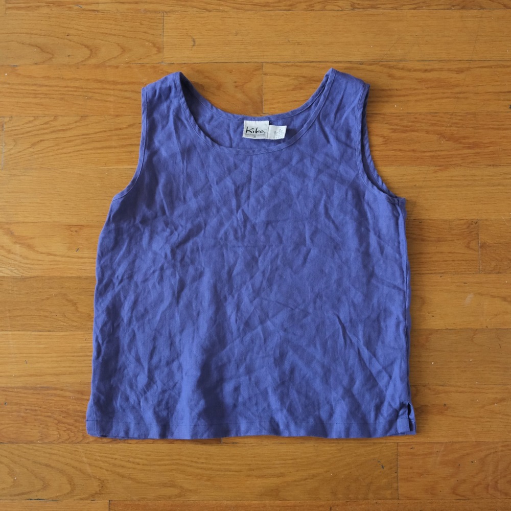 Kiko Tank Top Women Purple 100% Linen Sleeveless Scoop Neck Minimalist Size M